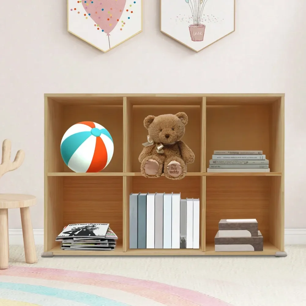 

Solid Wood Bookcase 2 Tier 6 Compartment Floor Standing Storage Shelf Multiscene Use For Living Room Bedroom Study Home Decor O