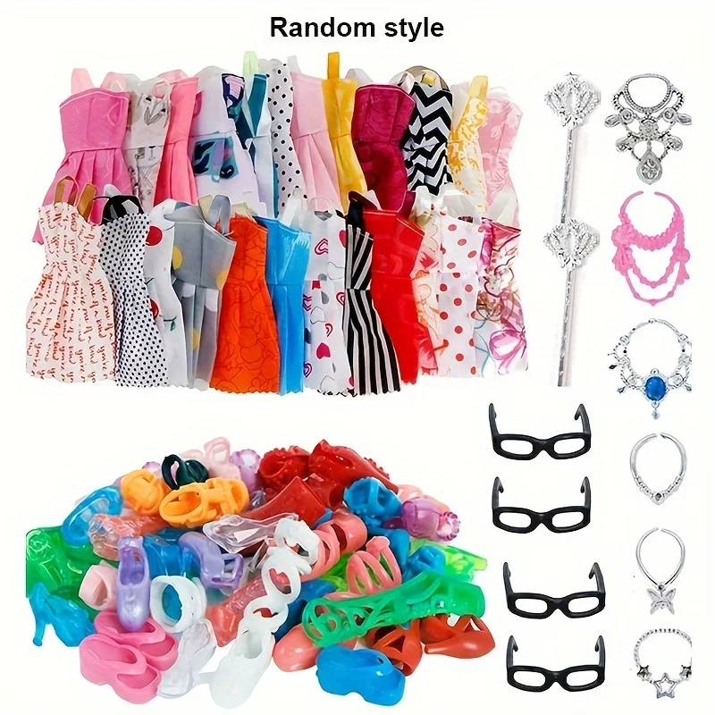 Random 1 Set Doll Accessories for Barbie Doll Shoes Boots Mini Dress Handbags Crown Hangers Glasses Doll Clothes Kids Toys 12''