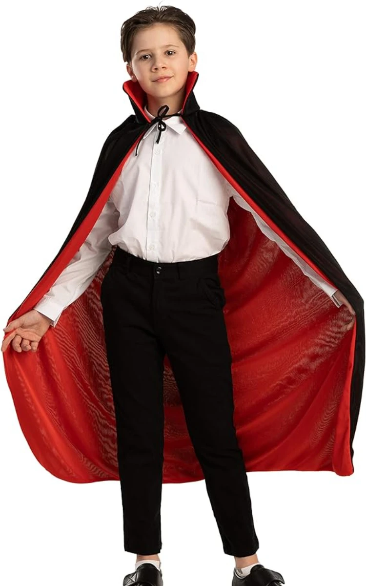 Mantello di Halloween colletto alla coreana mantello reversibile con cappuccio adulto bambini vampiro mago mantello rosso nero Costume Cosplay per