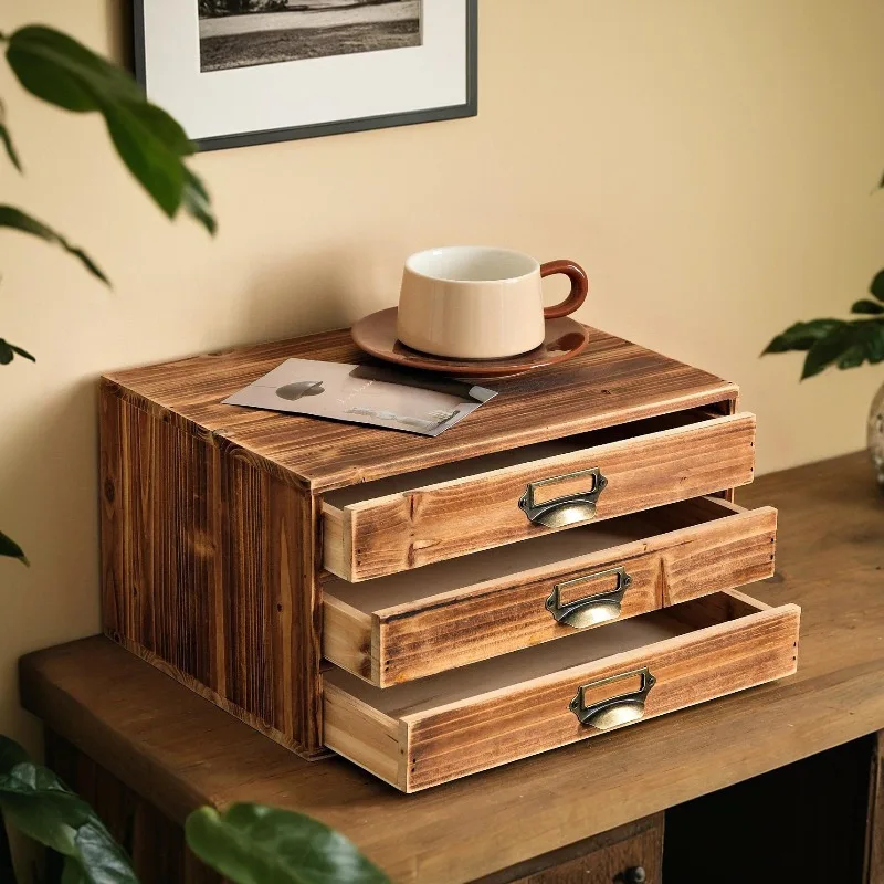 

Retro Handcrafted Drawer Box Multi-layer Jewelry Organizer Solid Hardwood Computer Monitor Riser Office Desktop Display Shelf