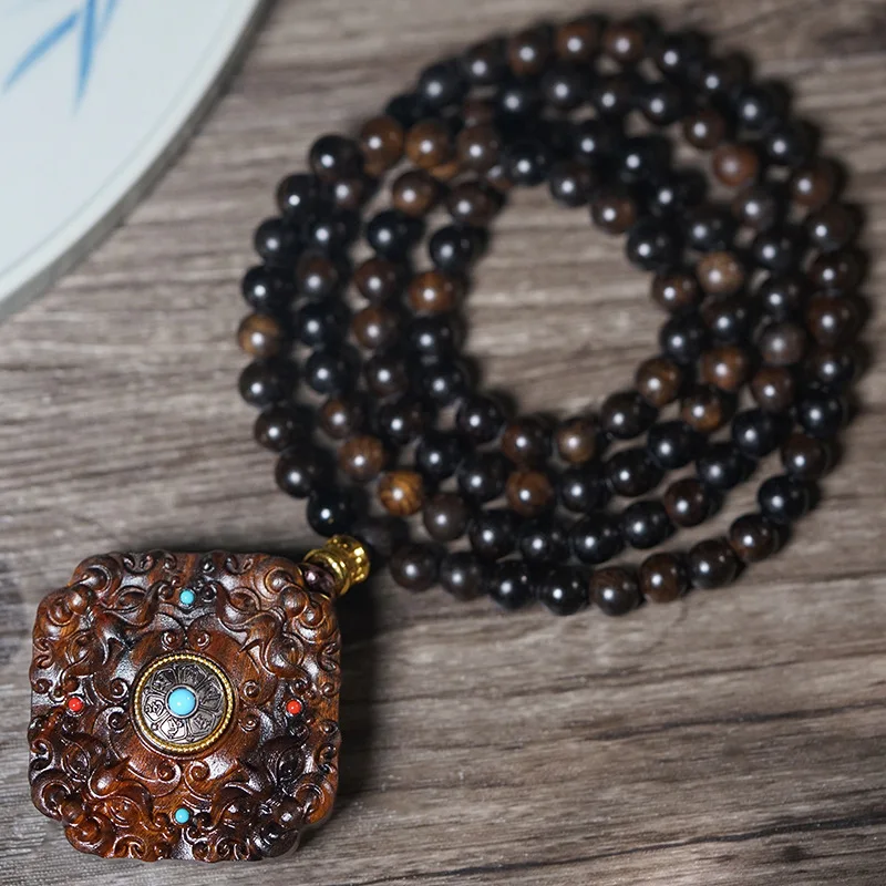 Natural Agarwood Necklace DIY Prayer Beads Fortune Luck Unisex Wooden Collectible Perfect Festival Gift