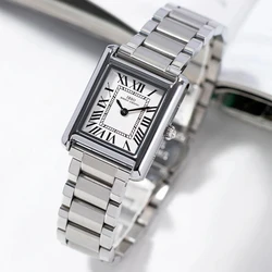 Women Quartz Watch Luxury Diamond Dial Reloj Vintage Stainless Steel Clock Ladies Case Orologio Rectangle Shaped Case Wristwatch