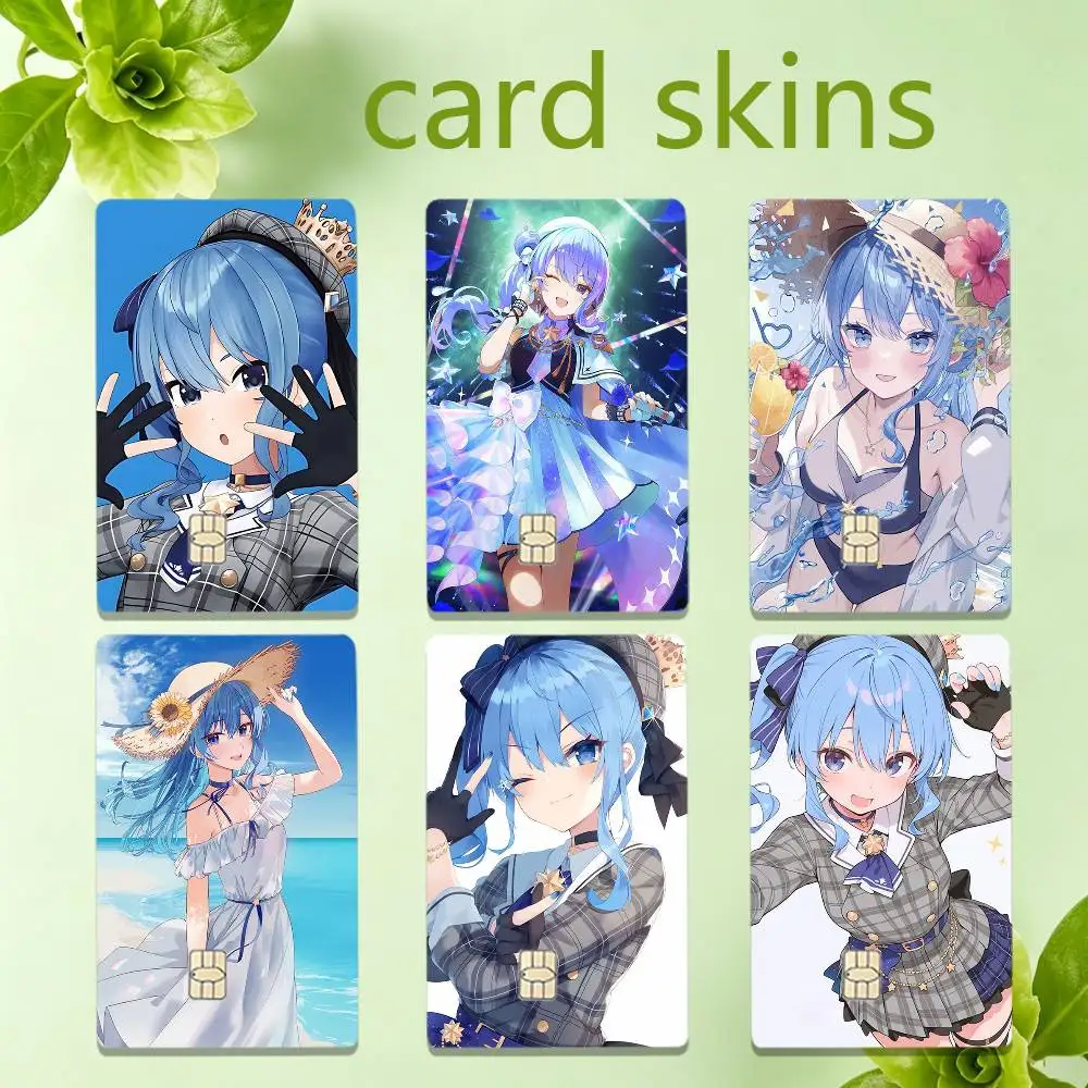 Virtual Idol Anime Girl H-Hoshimachi S-Suisei 4pcs 1Set HD Waterproof Card Skins Protective Stickers for Credit Bank Game Cards