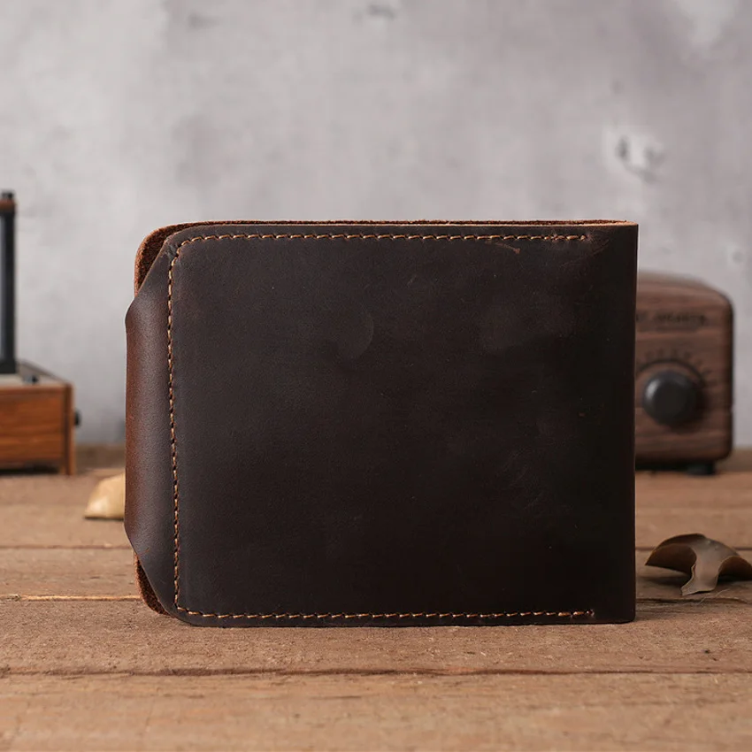 Vintage Thick Leather Personalised Men\'s Billfold Wallet with Hasp 100% Genuine Leather Wallet for Men Drop Shipping