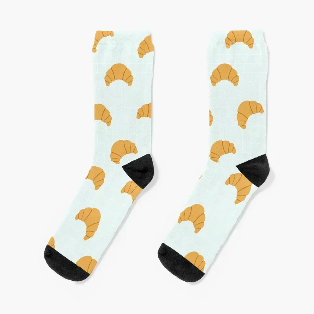 

Cute Croissant Print on Blue Background Socks japanese fashion Children's Toe sports sheer Socks For Man Women's