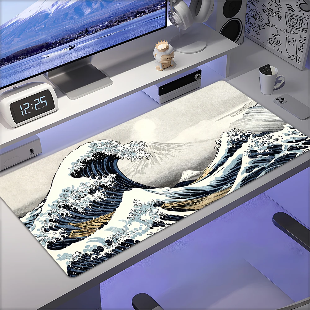 Japanese Ukiyo-e wave Mouse Pad Desk Mat with Stitched Edge Anti-slip base mousepads Gaming PC Accessories Keyboard Extended pad