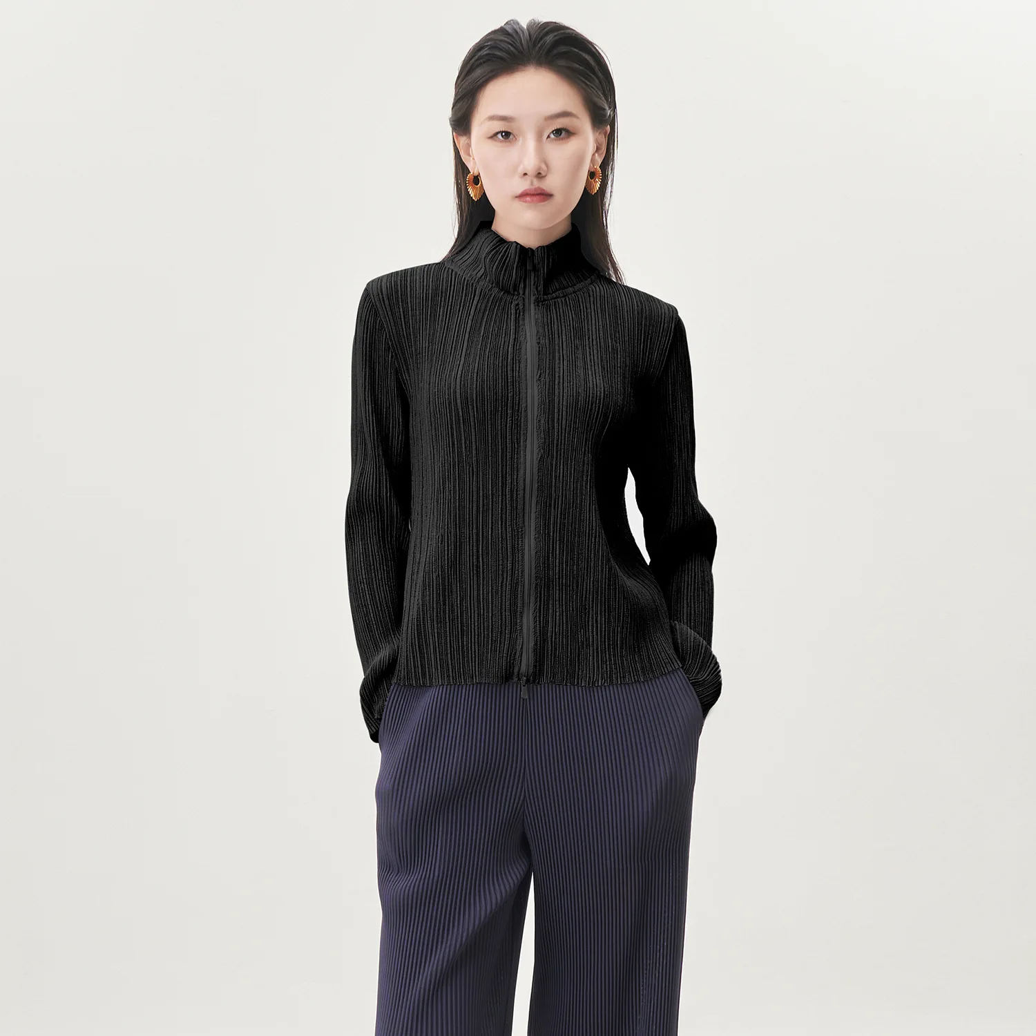 

Miyake Fold 2025 осень/зима новое пальто ретро какао коричневый свободная молния с длинным рукавом модный универсальный кардиган снаружи