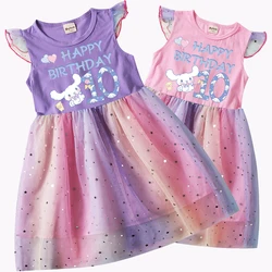 Girl Dress Cinnamorolls Kids Flying Sleeve Dresses Number 1-14 Children Cartoon Baby Cinnamon Casual Girls Gauze Kawaii Clothes