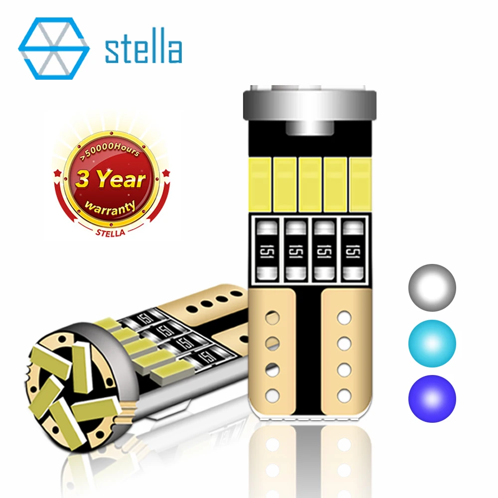 Stella 10pcs T10 LED Bulb W5W Auto Signal Lamp 15*4014SMD White/Blue/Ice Blue Light for 12V Car Interior Light Clearance Light