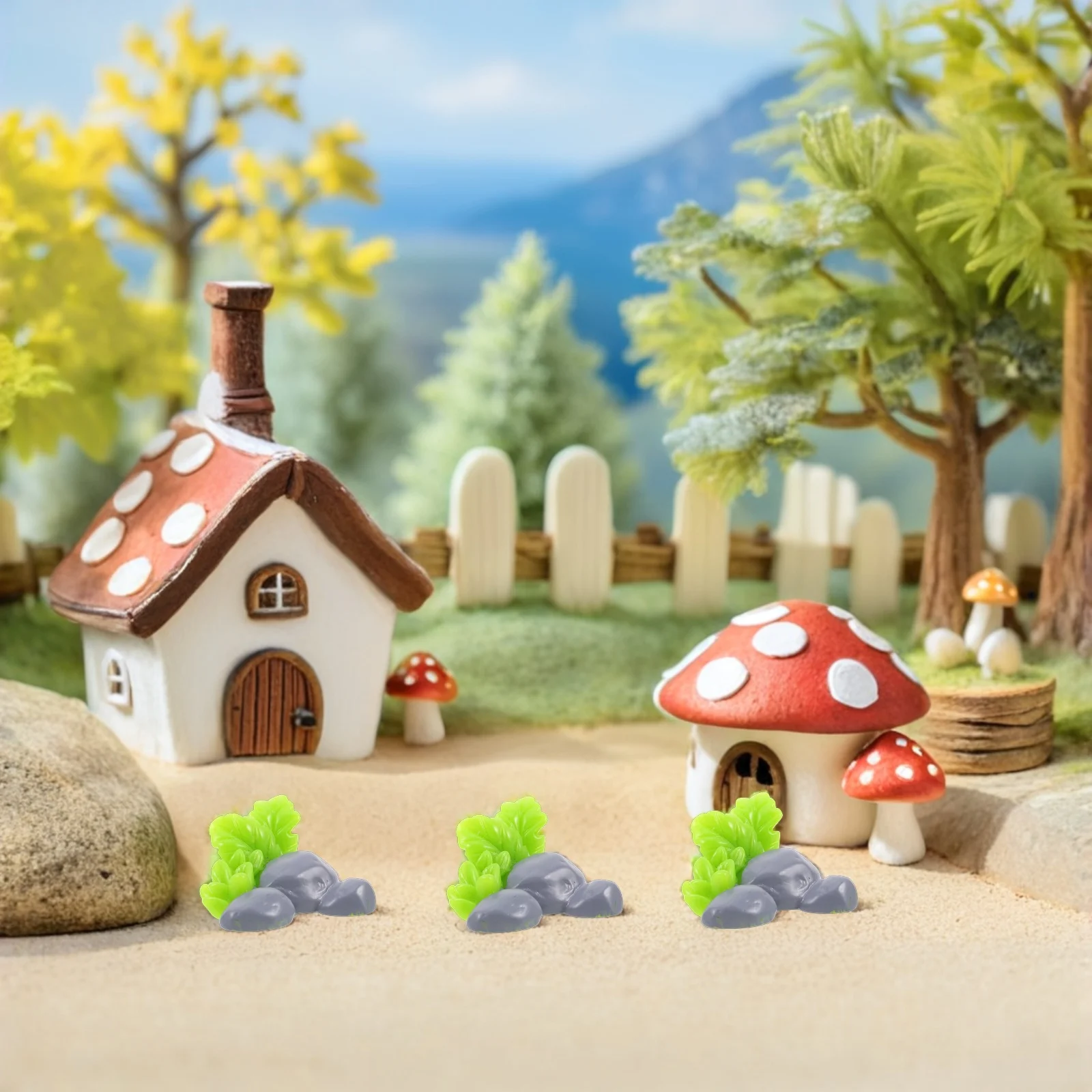 

40pcs Micro Landscape Decoration: Miniature Resin Stone Set With Artificial Rocks Fence For Dollhouse, Terrarium, Bonsai, Mini