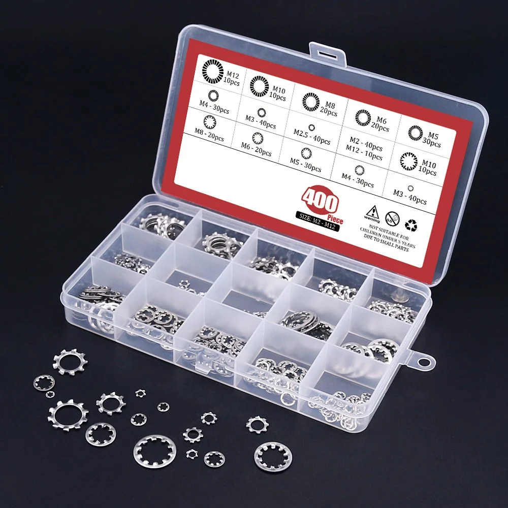 

400Pcs 304 Stainless Steel Washer External Internal Tooth Star Lock Washers Gasket Assortment Kit M2 M3 M4 M5 M6 M8 M10 M12 Ring