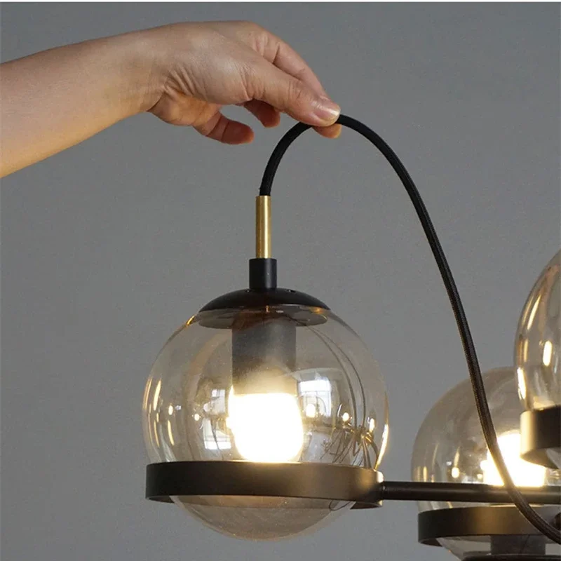 Retro Mid Century Chandelier Designer Glass Ball Chandelier For Living Room Bedroom Kitchen Decor Black Gold LED Pendant Light