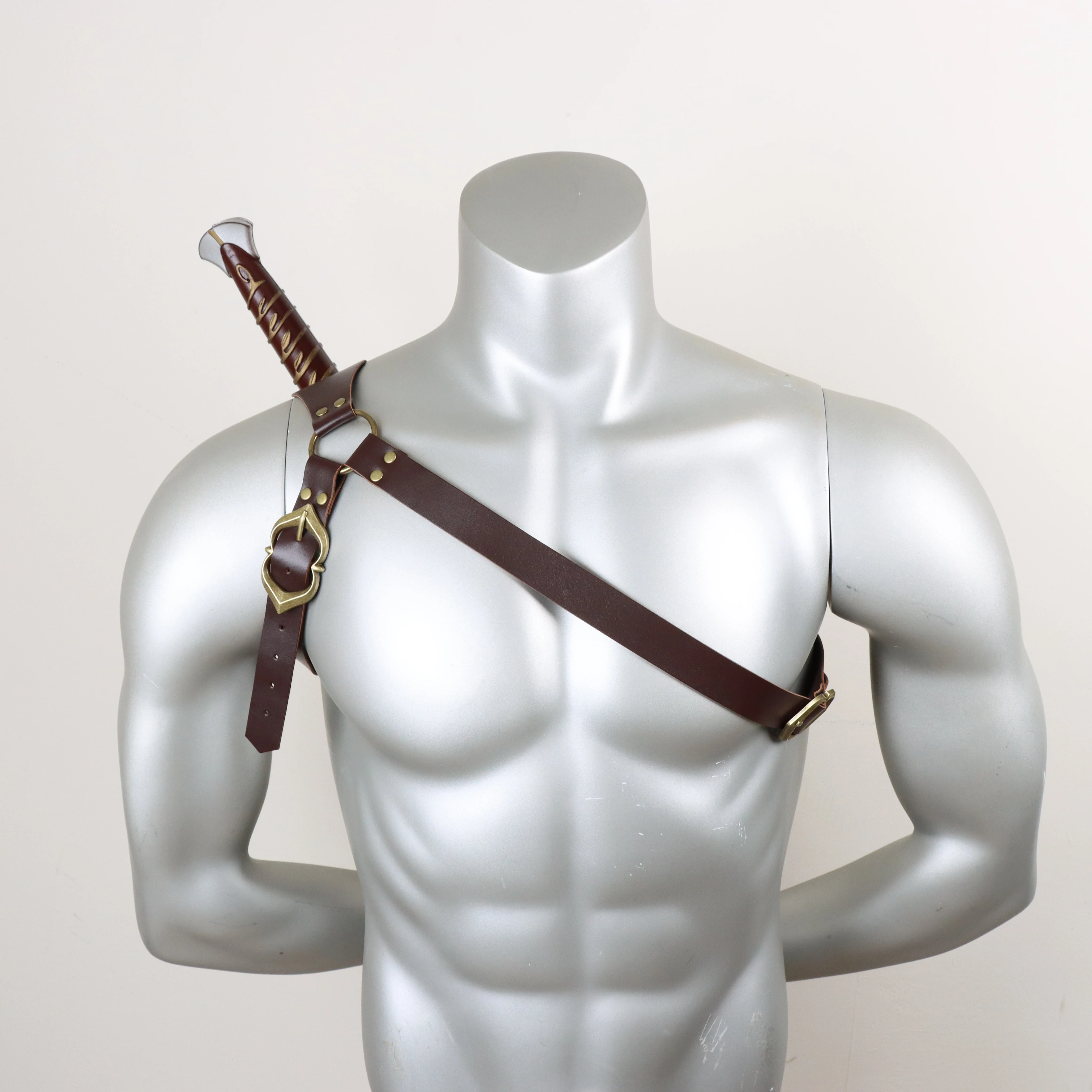 Brown Medieval One shoulder Retro Sword Shoulder Back Sheath Holder Adjustable Warrior Costume Protective Case Sword