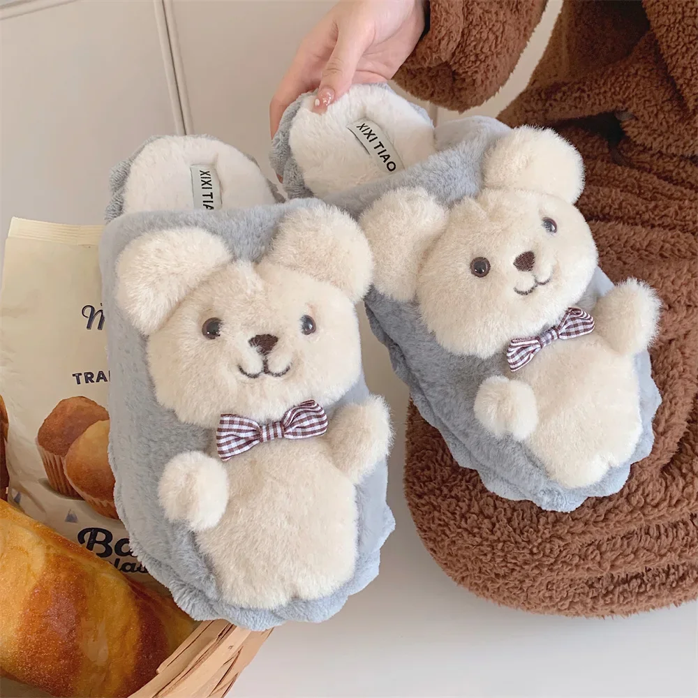 Autumn and winter girls creative cute plush bunny plush warm cotton slippers women's indoor comfortable slippers winter