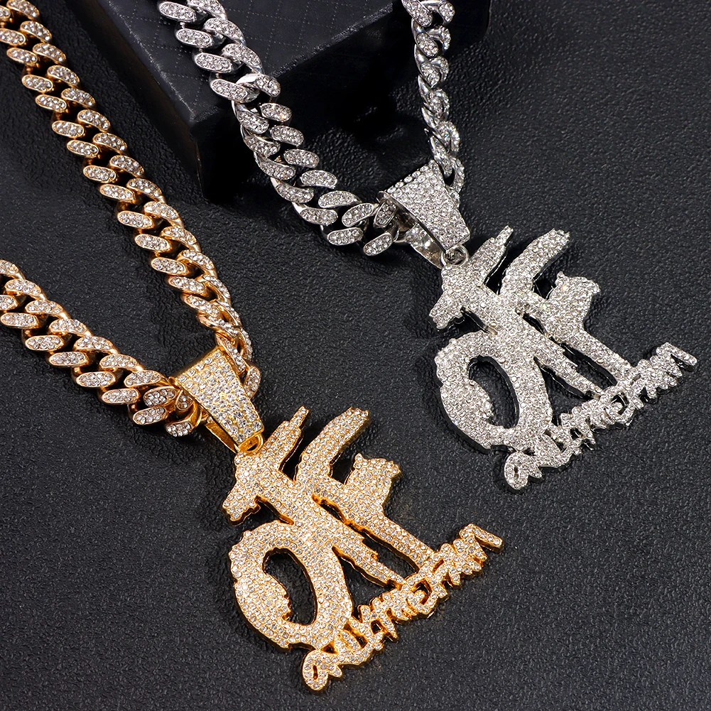 Hip Hop Only The Family OTF Crystal Letter Pendant Necklaces for Women Men Miami Iced Out Cuban Chain Necklace Punk Jewelry Gift