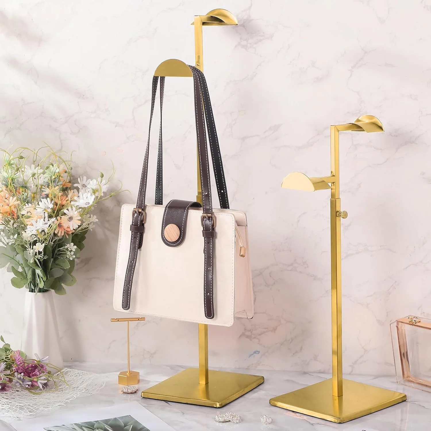 Bag Display Rack Adjustable Height Countertop with Hanging Hook Handbag Display Stand for Shopping Mall Shop Boutique Store