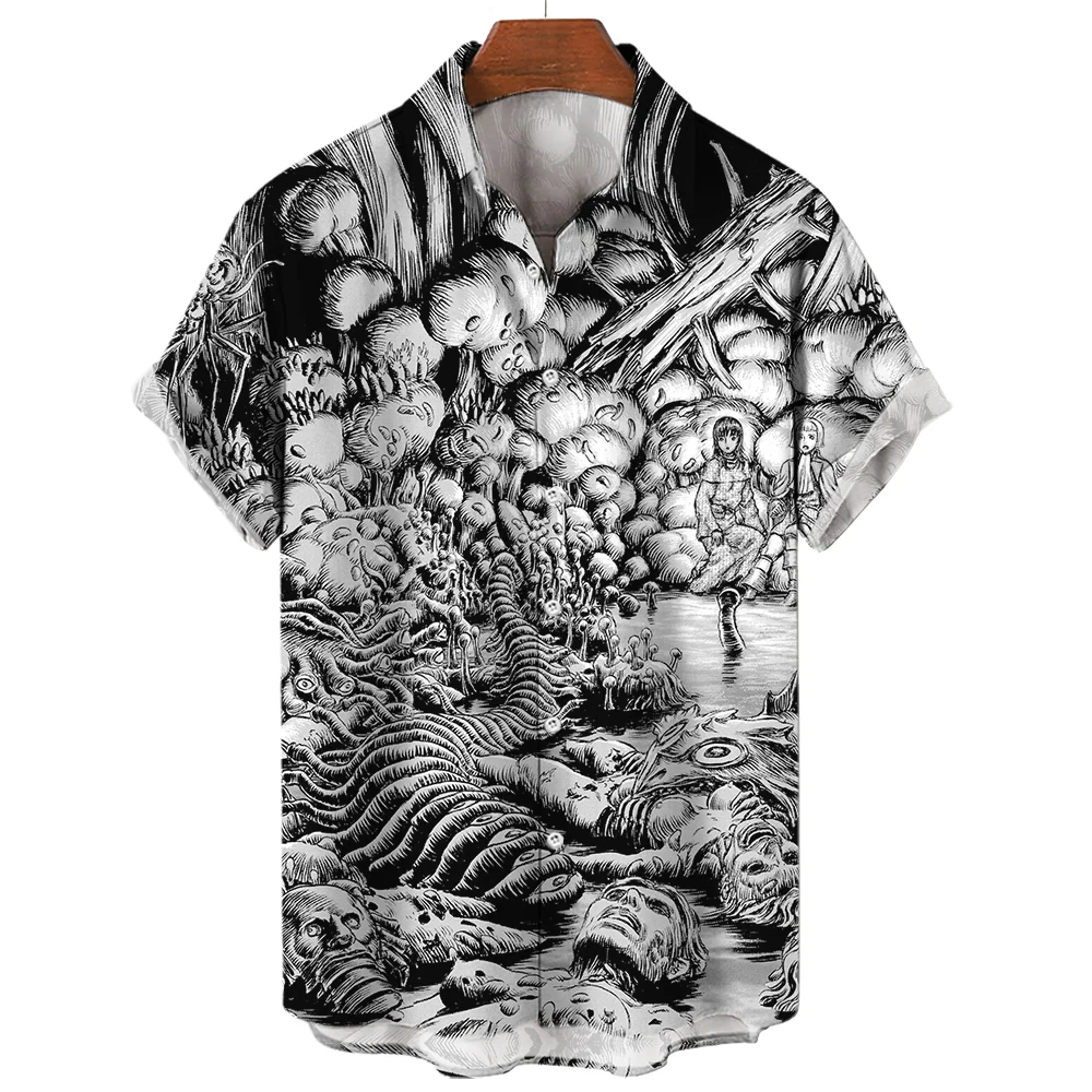 Summer New Men\'s Shirt 3D Printed Horror Pattern Hawaiian Beach Clothing Men\'s Horror Shirt Movie Printed Short Sleeved Shirt