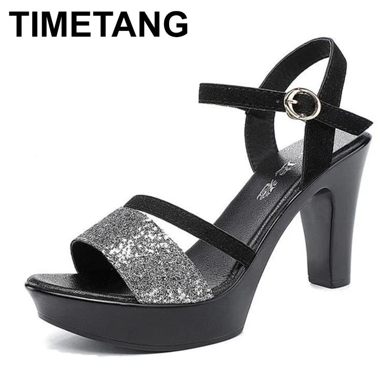 Large Size 34-43 Women Fish Mouth Platform High Heels Sandals Summer Shoes Fashion Sequins Buckle Wedges Party Shoes Woman 2023