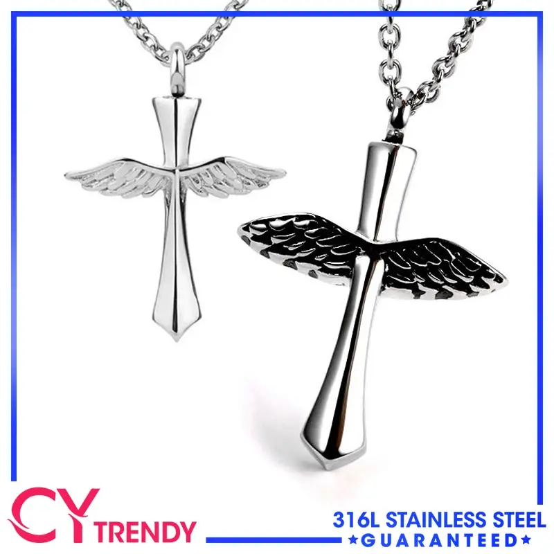 

Angel Cross Perfume Bottle Loading Memories Pendant Stainless Steel Necklace Chain Free Shipping