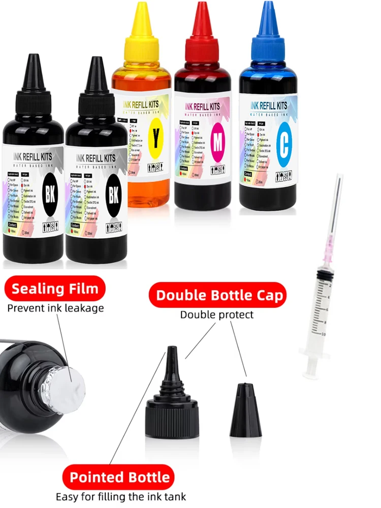 100 مللي حبر صبغ عالمي BK C M Y Kit متوافق مع خراطيش خزان الطابعة النافثة للحبر HP Canon Epson Brother Deskjet CISS #2