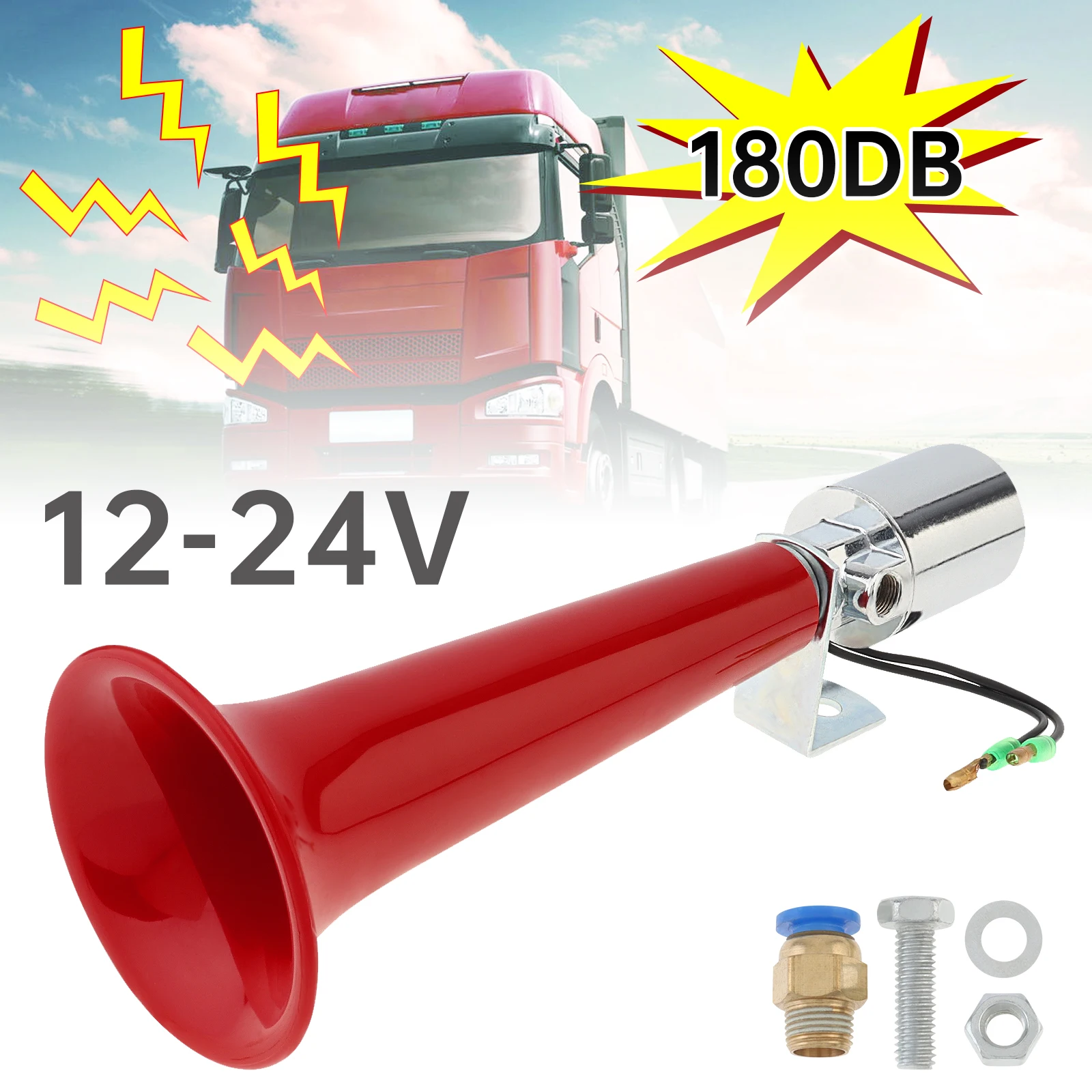 Bocina de aire de un solo tubo súper ruidosa de 180dB, 12V/24V, para camiones, autobuses, trenes de barcos, etc., bocina de silbato resistente al desgaste