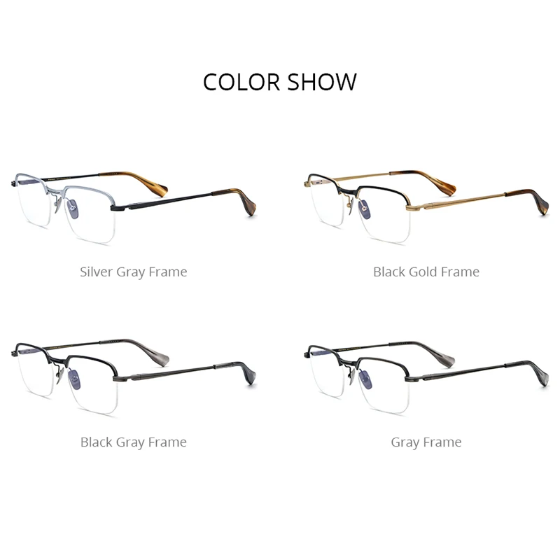 FONEX Titanium Glasses Frame Men 2024 New Vintage Semi Rimless Square Eyeglasses Women Half Rim Frames Eyewear DTX154