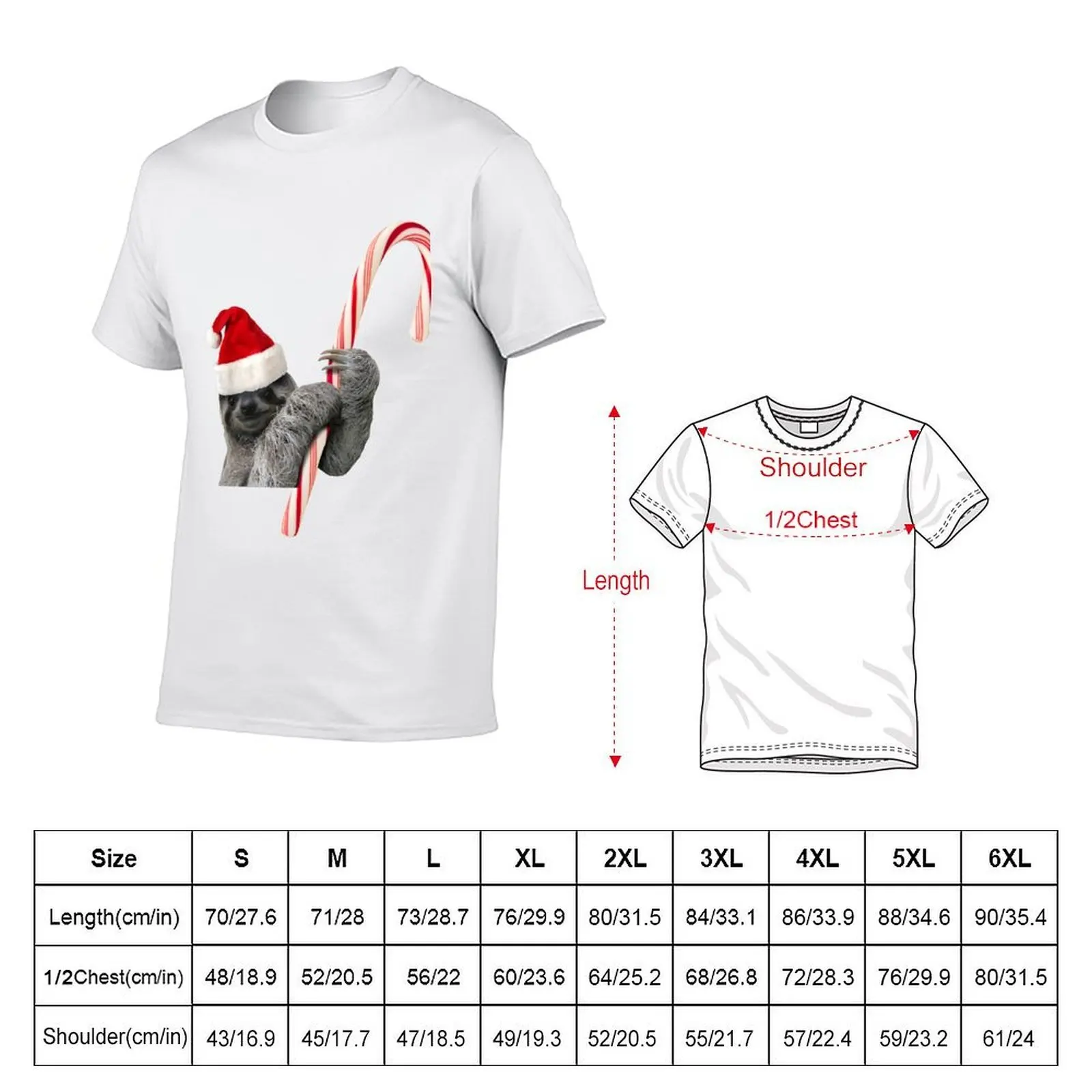 Christmas Sloth with candy cane T-Shirt t shirts for man cotton soft funny t shirts man T-Shirt