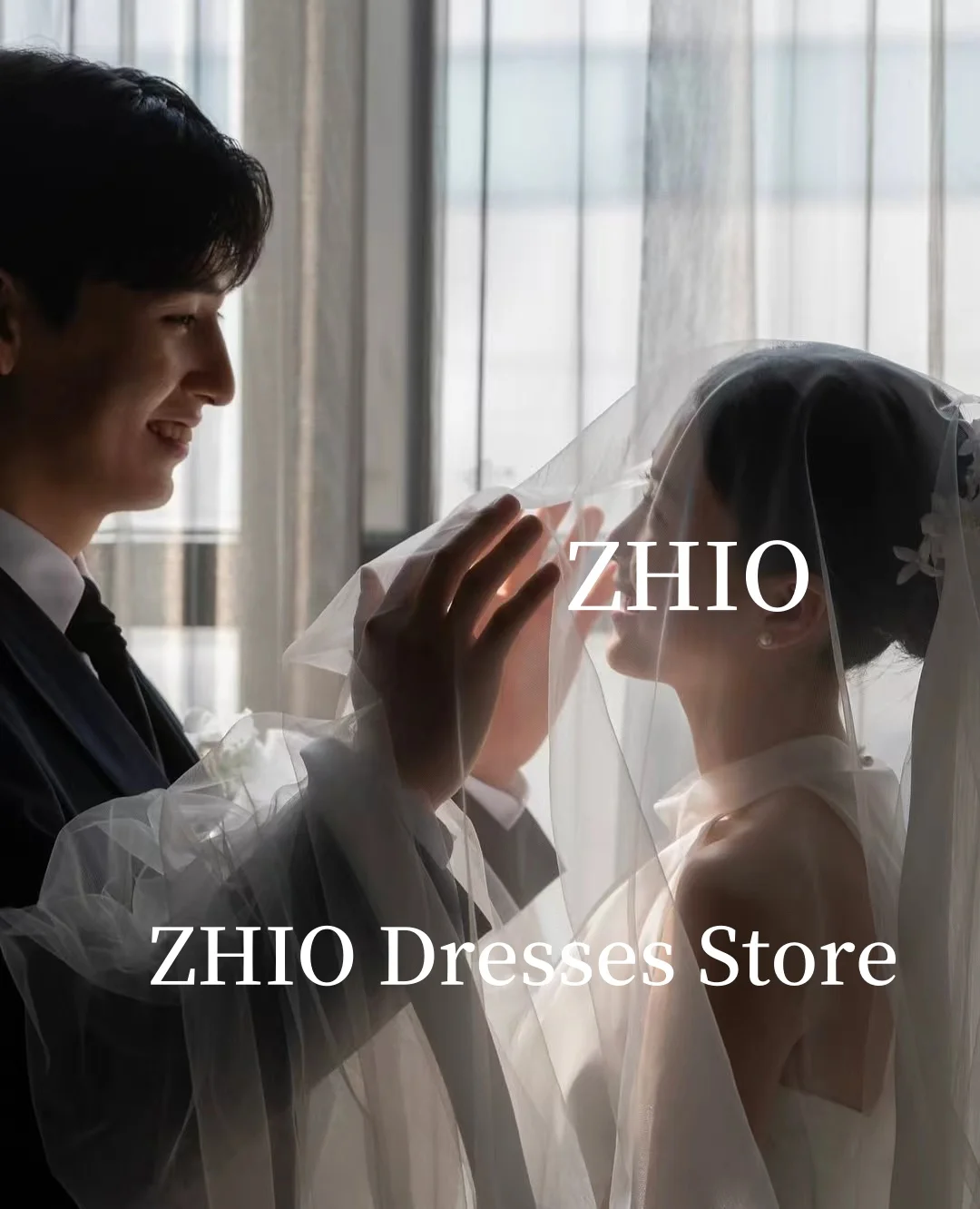 ZHIO Elegant Wedding Dresses A-Line Halter Floor Length Sweep Train Backless Bridal Gown Korea Photo Shoot Customized Elegant