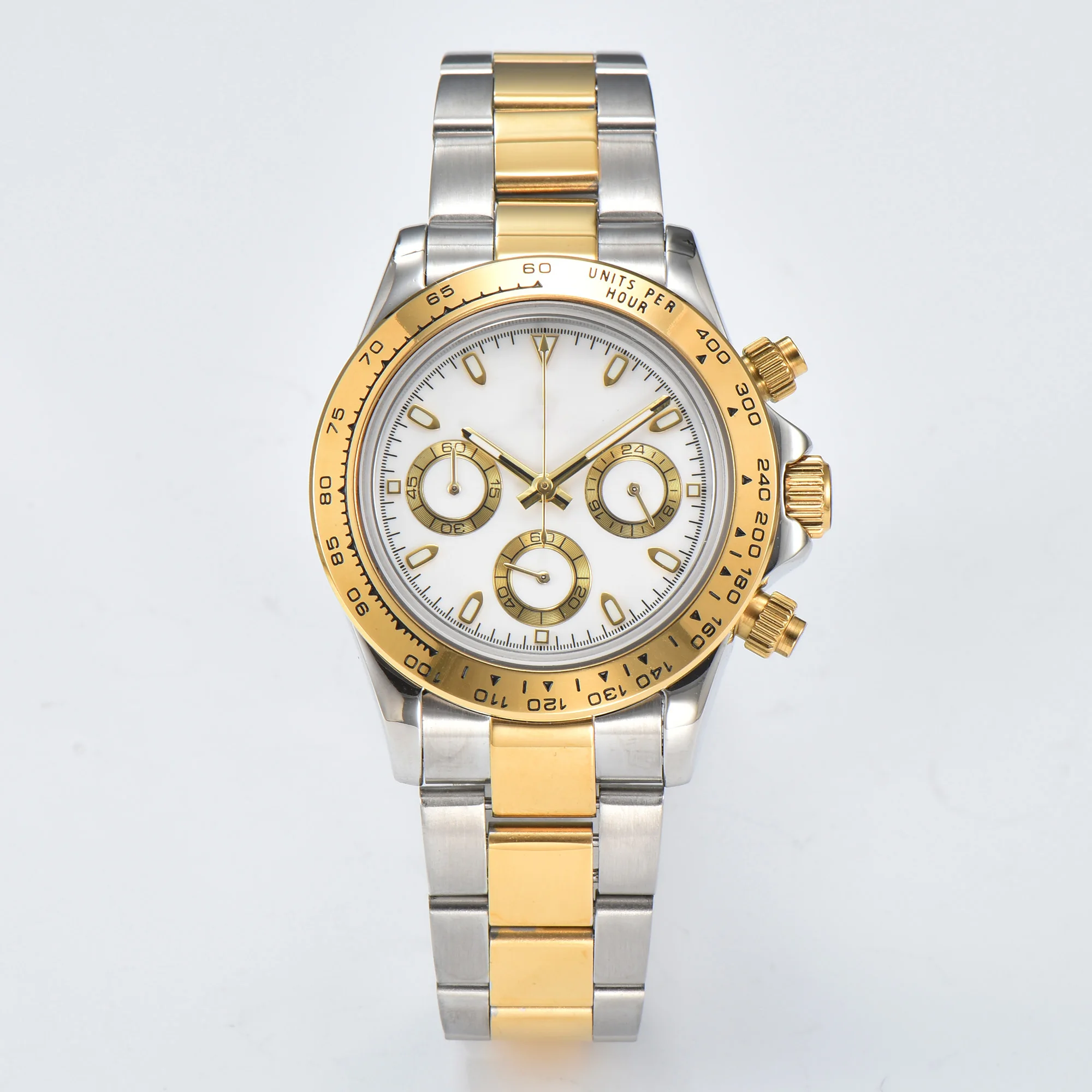 

39.3mm VK63 Watch Silver Gold Case Sapphire Glass VK63 Quartz Movement Chronograph Men's Business Fashion Watch