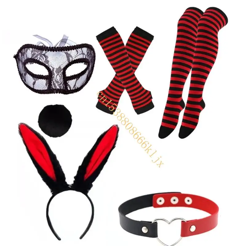 زي أرنب عيد الفصح للنساء آذان أرنب أذنب الشريط جوارب الأشرطة التيل لحزب كوز هالوين 066C