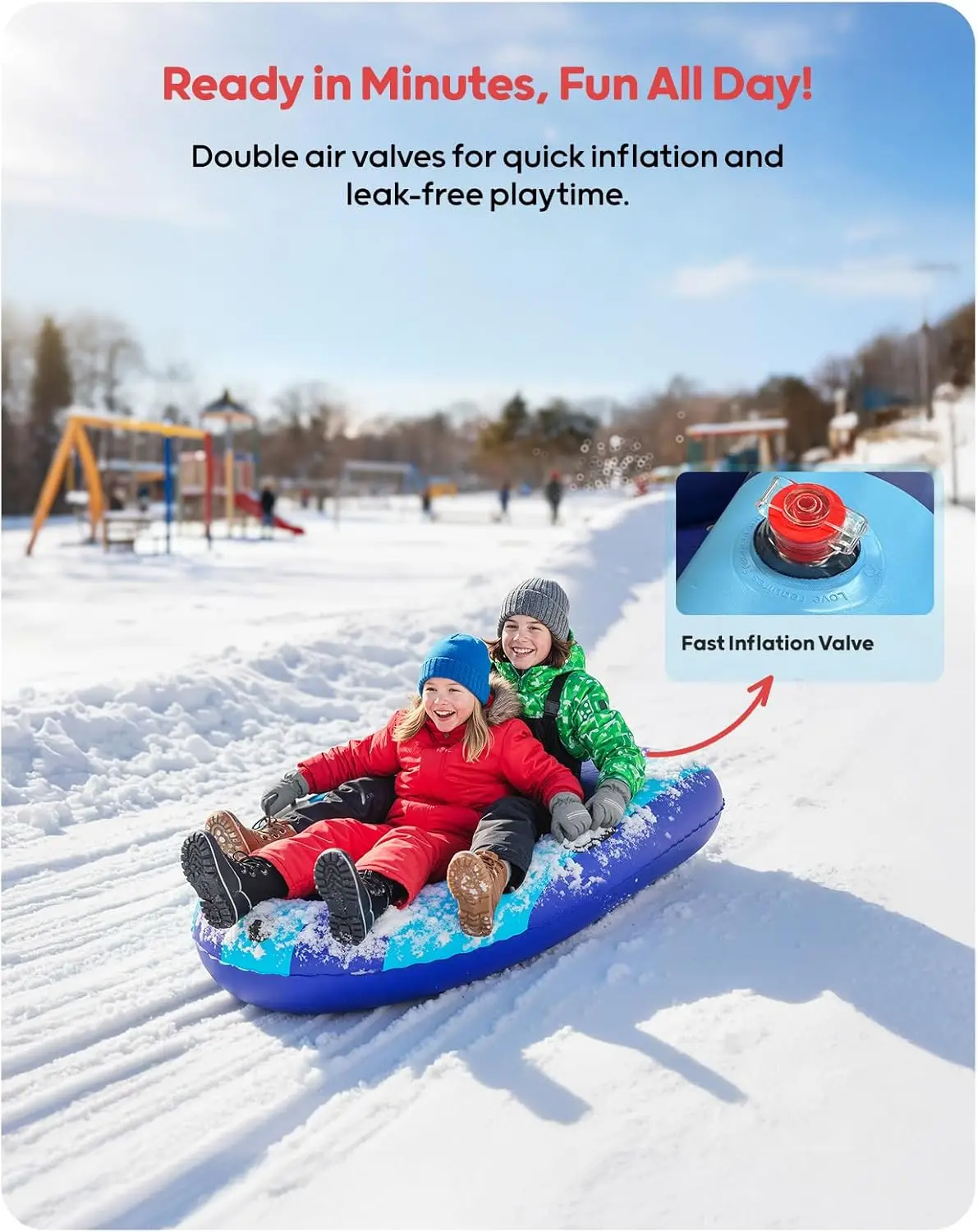 QPAU Inflatable PVC Snow Sled Heavy Duty Reinforced Handles for Kids & Adults Winter Toys Gifts Family Outdoor Sledding view 3