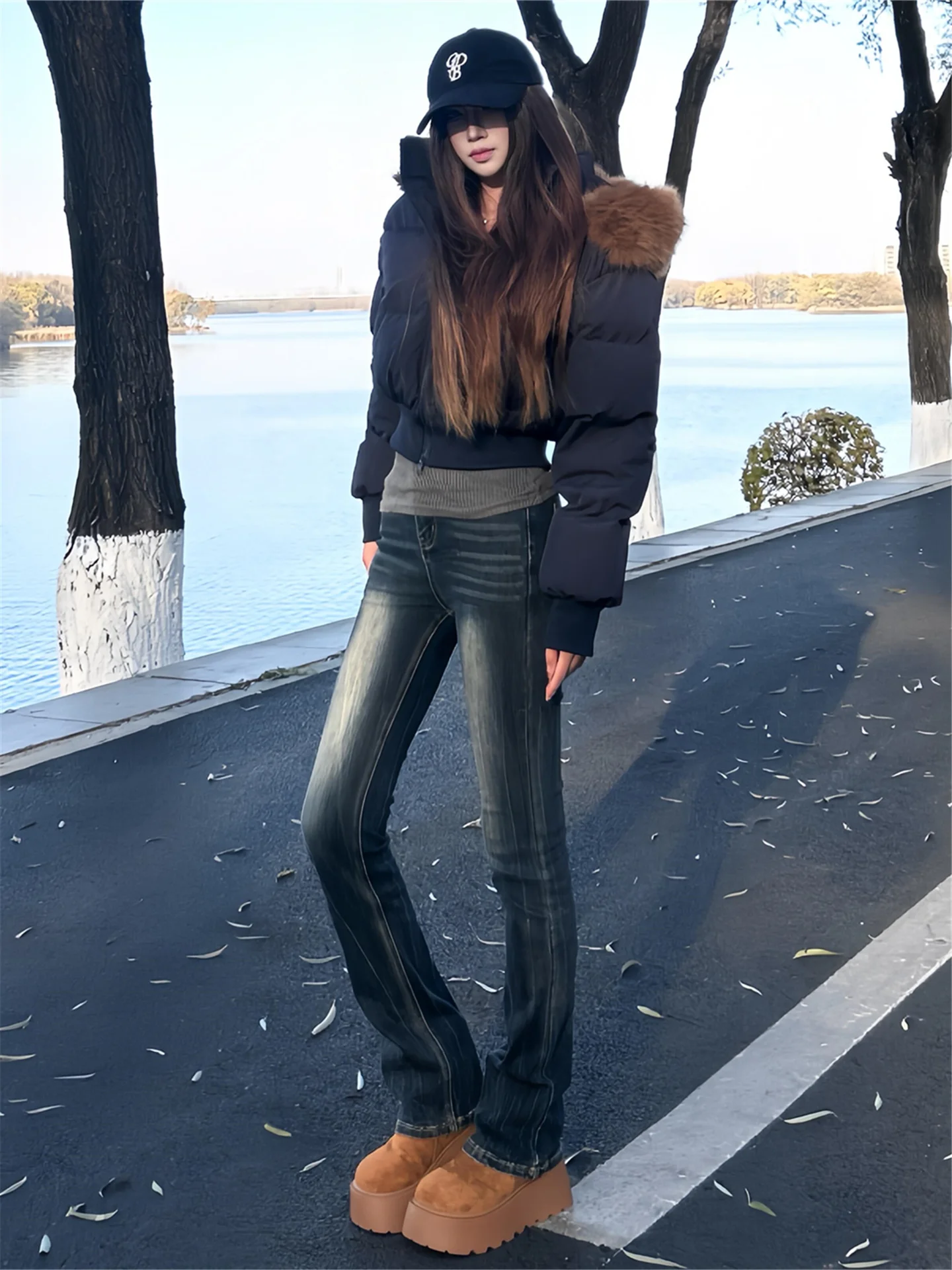 

Extended Vintage American Style Bell Bottom Jeans for Tall Women Casual Slim Fit Straight Leg Cotton Spring Season Wear