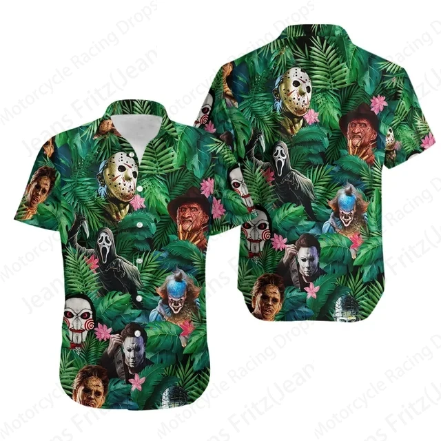 Mens Shirt Halloween Killer Jason Voorhees Friday 3d Print Hawaiian Shirts Men Women Fashion Beach Shirt Turn Down Button Blouse