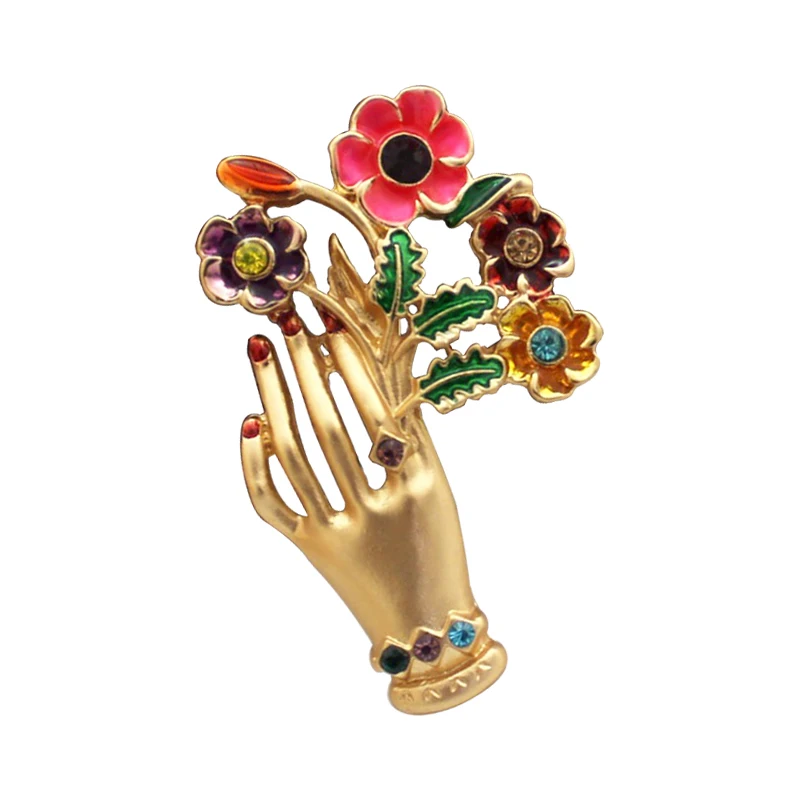 

Vintage Enamel Brooch Pin Hand-Hold Flower Design Personality Rhinestones Alloy Brooches for Women Clothing Decoration Accessory