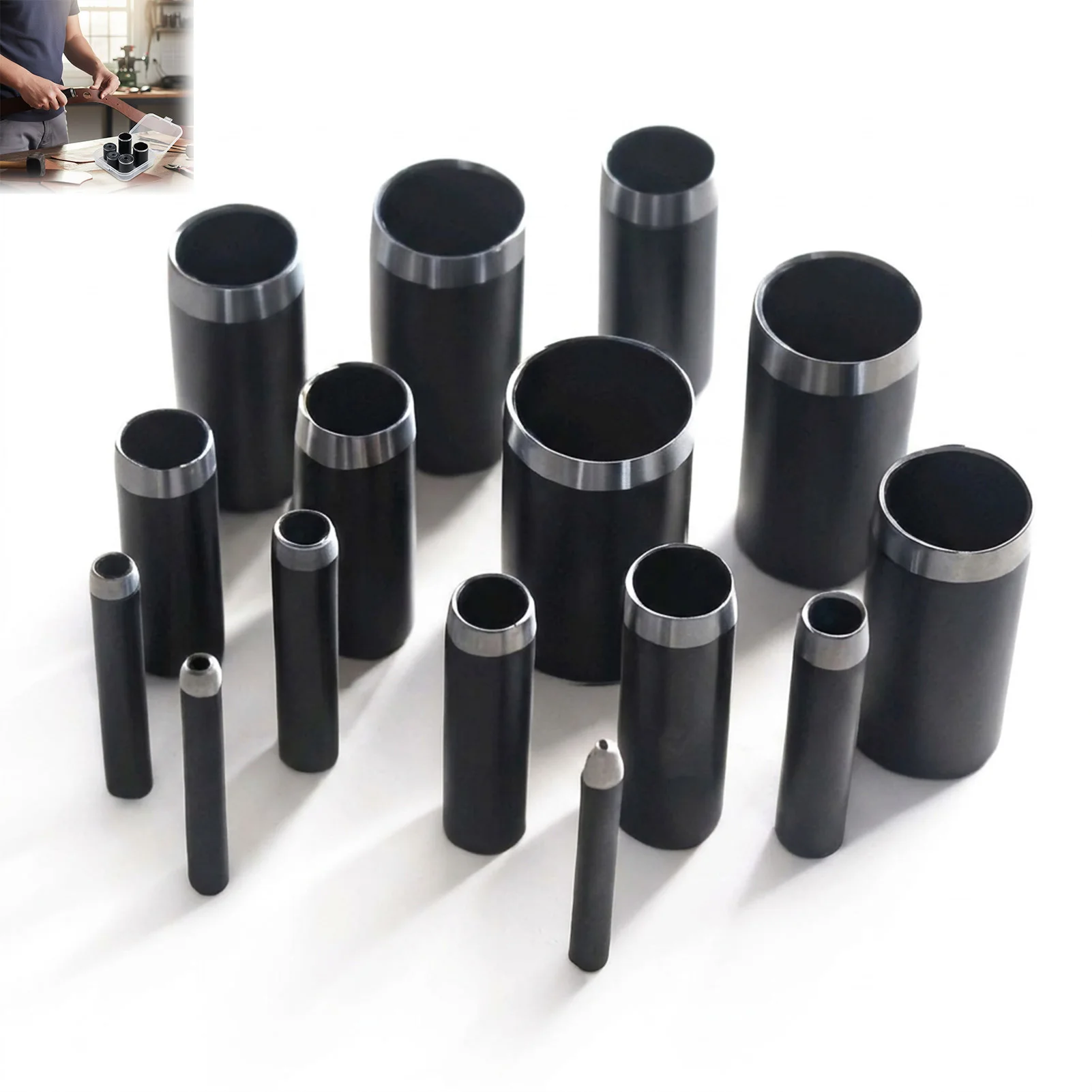 15-teiliges Lederlochstanzer-Set 1-15mm Ergonomisches Lochstanzwerkzeug aus Legierungsstahl für Gürtel, Uhrenarmbänder, DIY-Bastelarbeiten – Detail 5