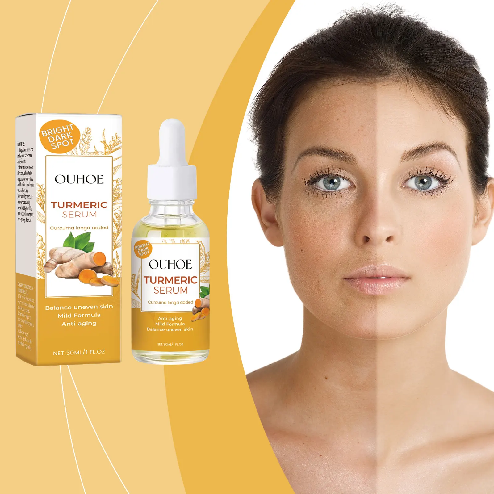 

OUHOE Turmeric Essence Improves Skin Condition Repair Dull Face Hydrating and Hydrating Turmeric Essence Improves Skin Tone