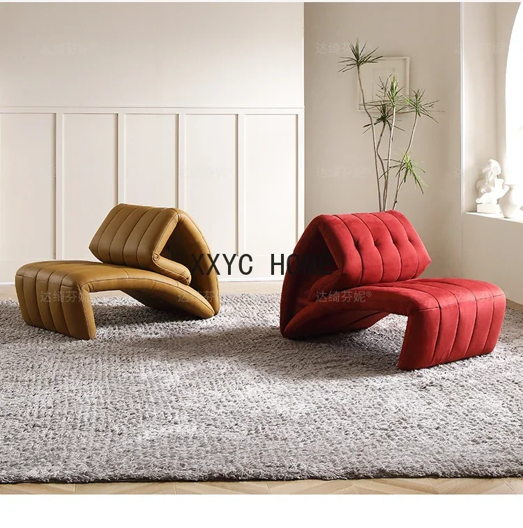 Layer Leather Recliner Single Sofa Creative Special-Shaped Fabric Fist Folding Lazy Style Leisure