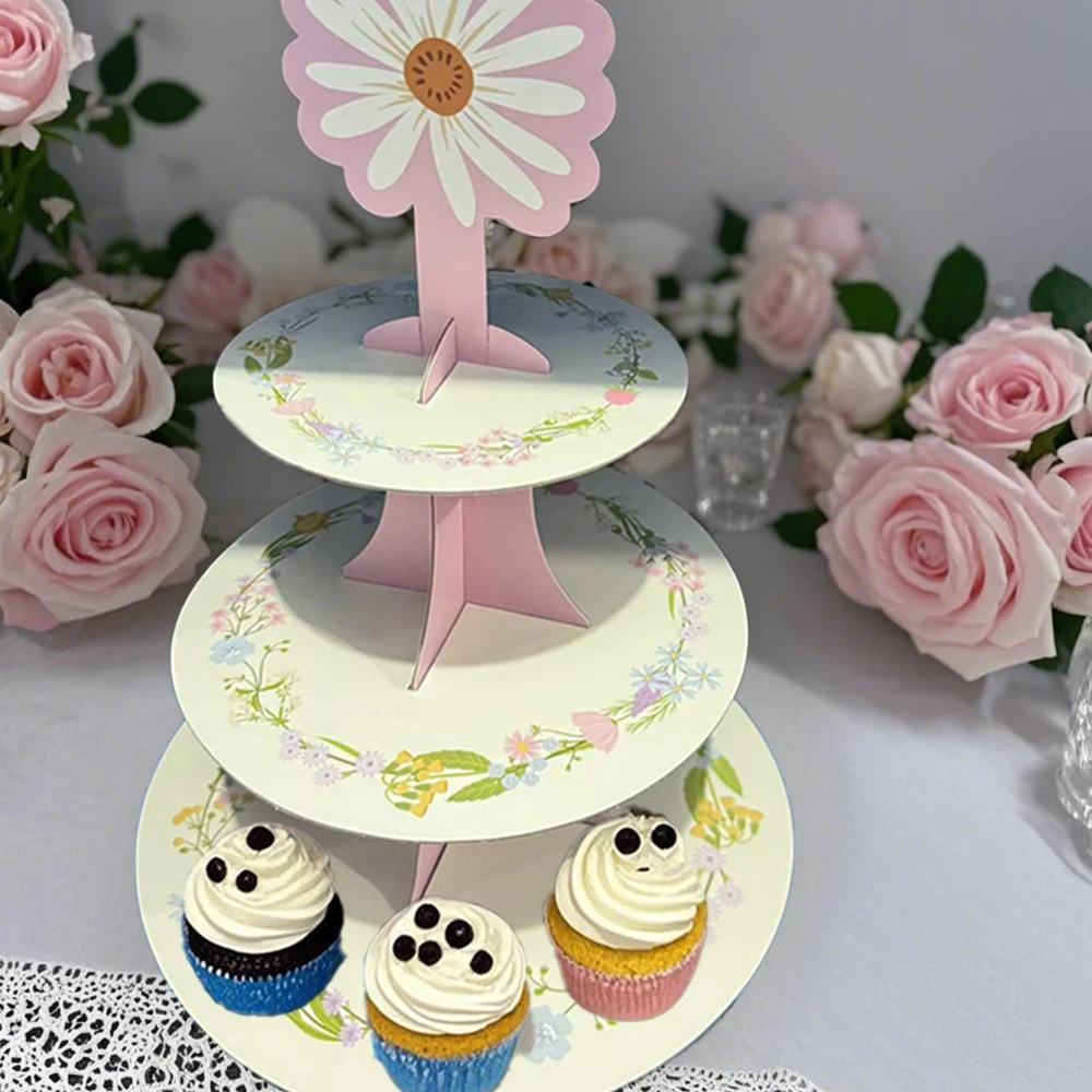 3-Tier Daisy Cupcake Stand, Elegant & Durable Cake Stand Holder,for Dessert Table Displays, Wedding Birthday Tea Party, Gifts