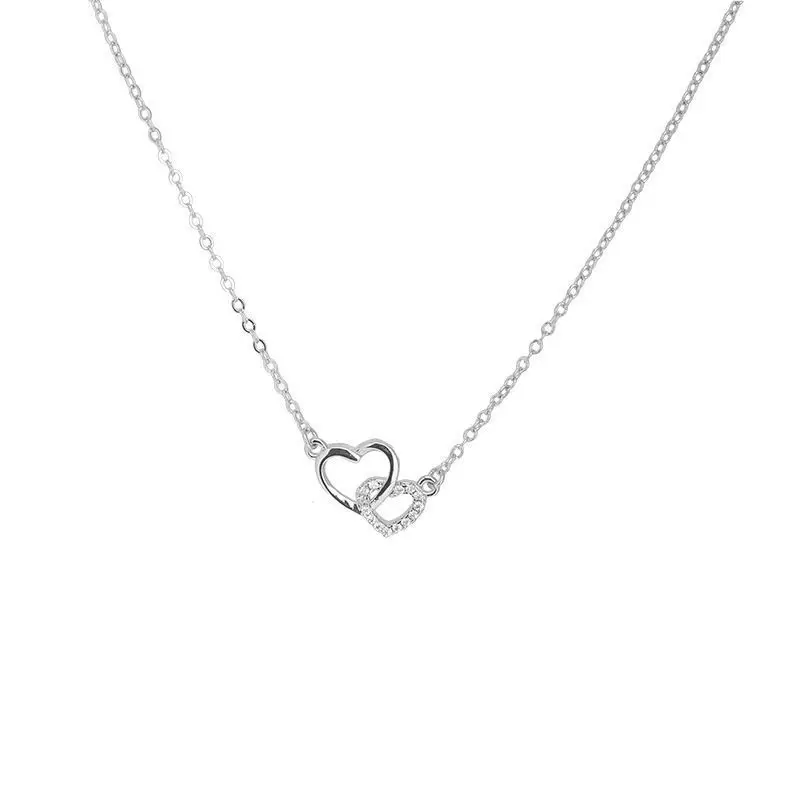 2024 Double Heart Pendant Necklace for Women Couple Choker Gold Silver Color Chain Wedding Party Friends Jewelry Gifts Wholesale