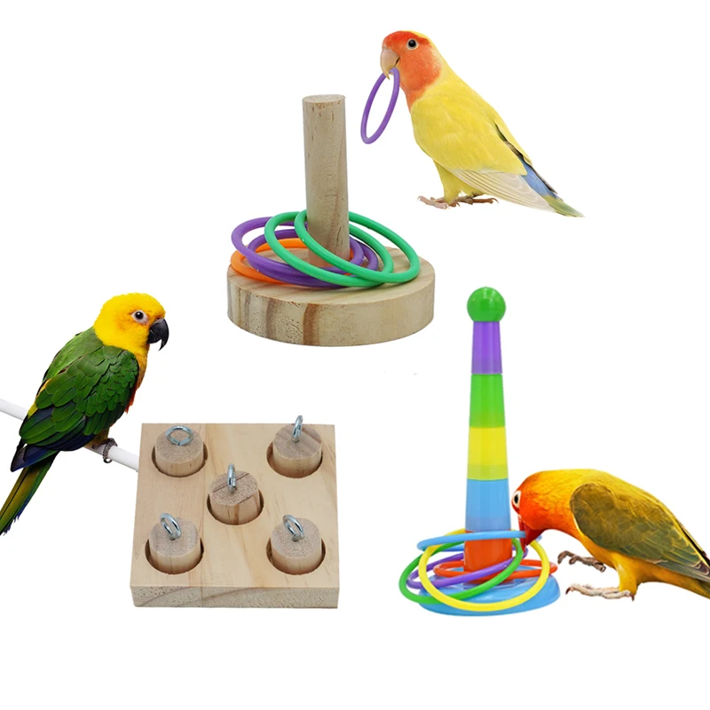 Parrot Bird Toy Parrot Bite Chewing Toy Pet Bird Swing Ball Standing Toy Plastic Rings Training Intelligence Toy Game Supplies