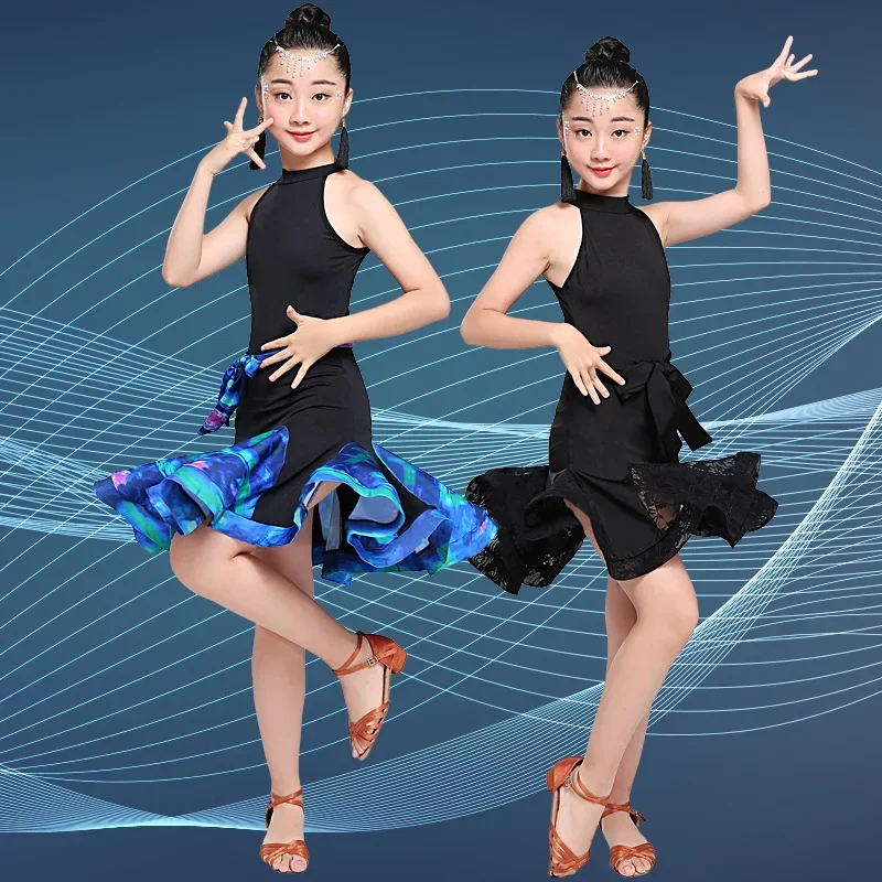 Latin Dance Skirt Spring/Summer Girls' Clothing Competition Performance Practice Dress Split Children's Latin Performance Dress