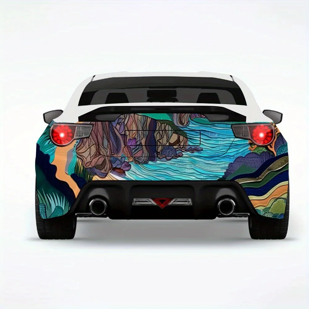 

Layered Coast Landscape Car StickerVinyl Decal for Car Rear, Waterproof Self-Adhesive Vinyl Stickers for Vehicle Tail & Bumper,