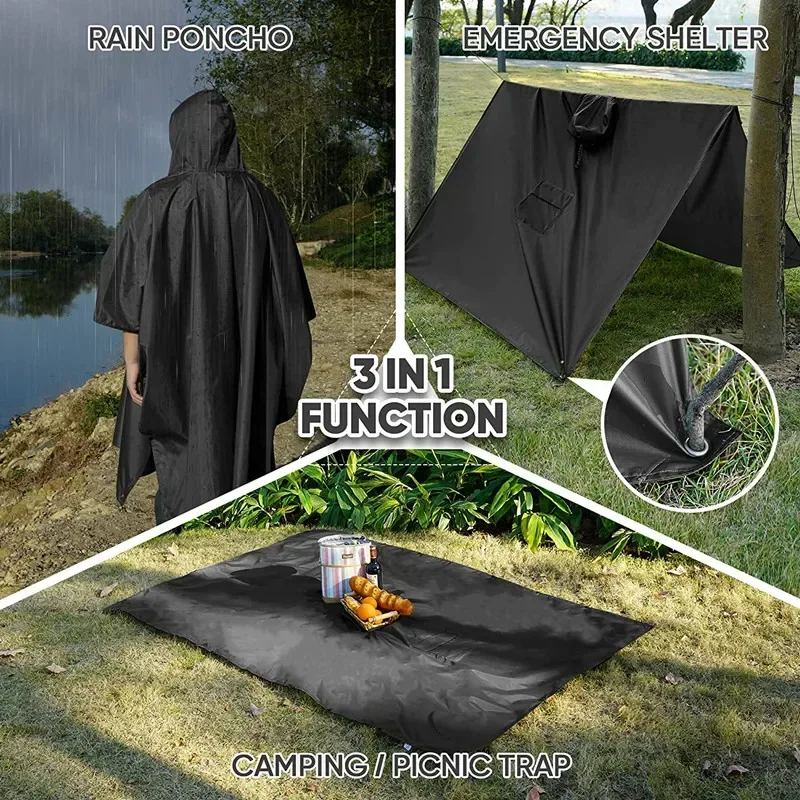 Outdoor Hooded Rain Poncho for Adult with Pocket, Waterproof Lightweight Unisex Raincoat Jacket for Hiking Camping Emergency