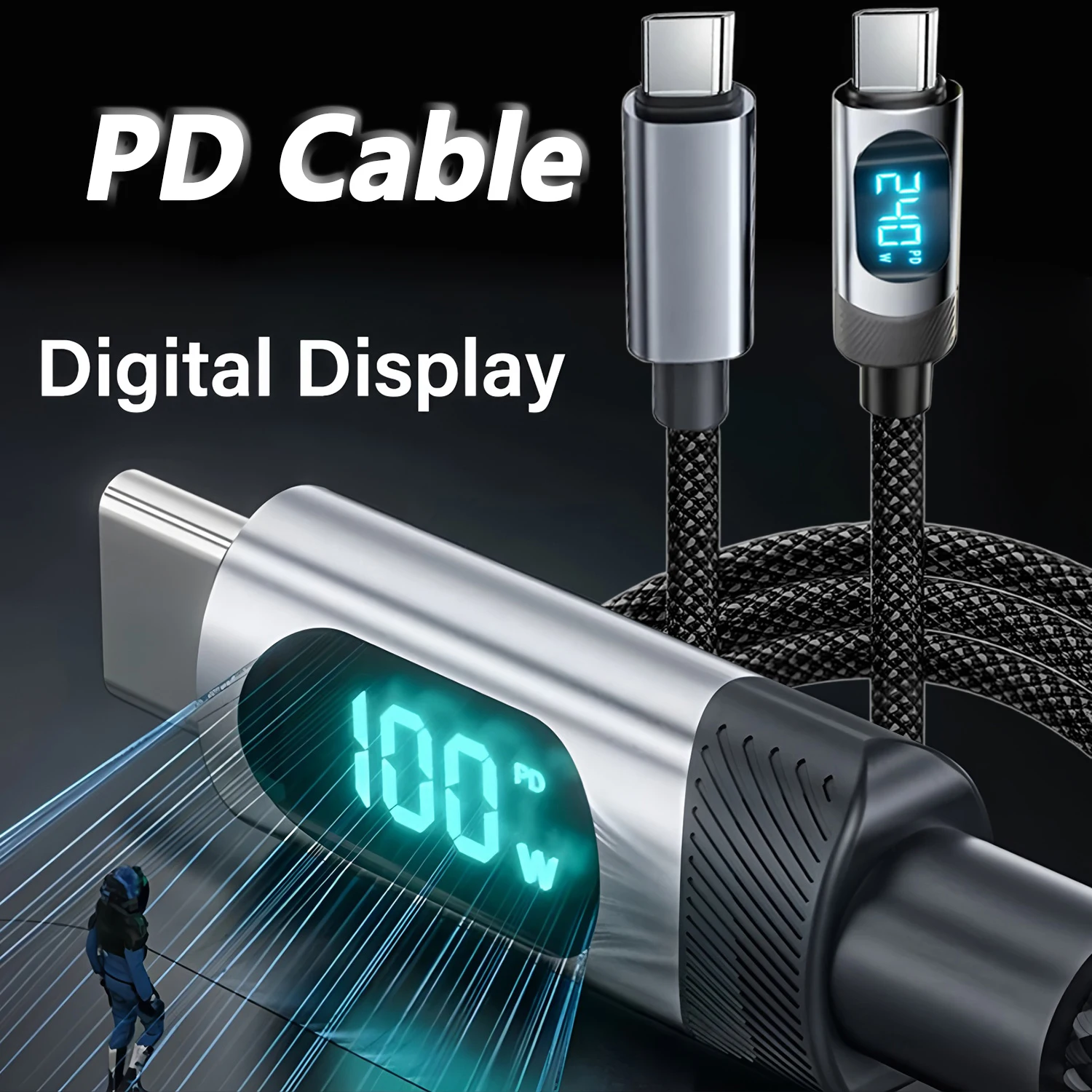 PD cable Digital Led Fast Charging Type-C to Type-C Mobile Phone Charge Data Wire for iPhone 15-17 Xiaomi HUAWEI Android usb c