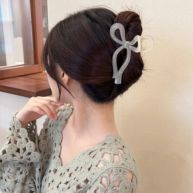 1pc New Jelly colored Bow Grip Clip, Back of Head Disc Hair, Shark Clip Feeling, Simple Large Hairclip Grip Clip