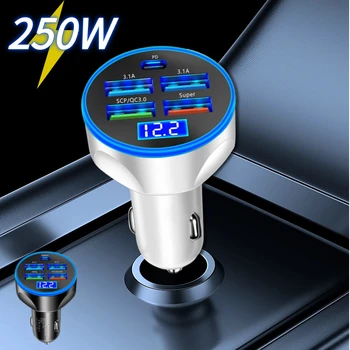 5 in 1 araç şarj 250W iPhone PD hızlı şarj tipi C oto cep araç telefonu şarj iPhone Samsung Huawei Xiaomi QC 3.0