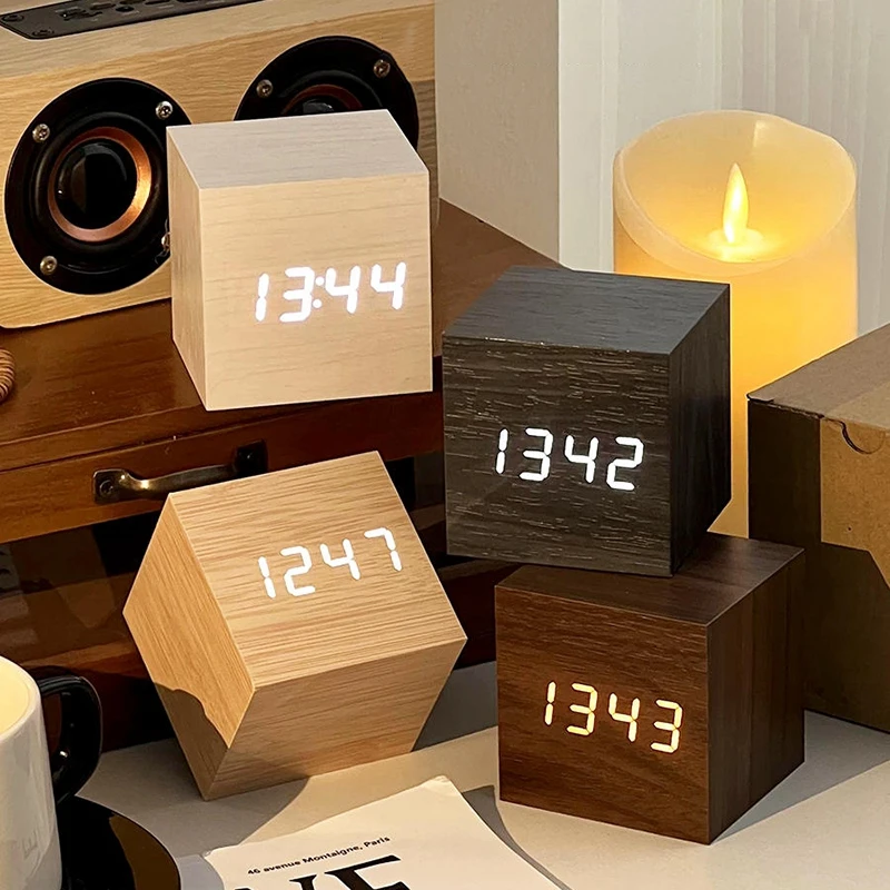 Desk Clock with Temperature Sound Control Digital Clocks Smart Bedside Alarm Clock Bedrooms Ornaments Supplies Home Table Decor