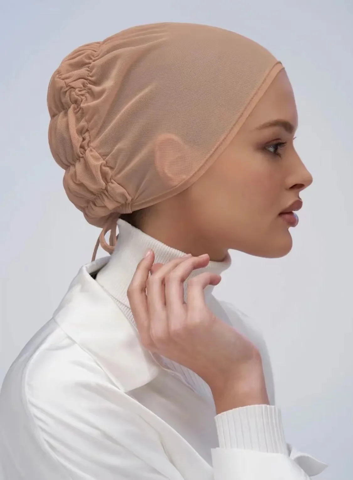 

Soft High Quality Stretch Spandex Turban Under Cap Muslim Underscarf Hijab Inner Cap Islamic Scarves Jersey Lace Up Tulle Hijabs