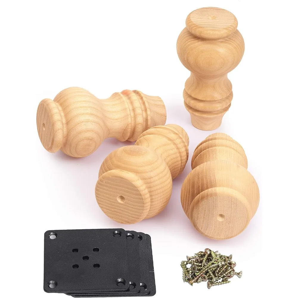 

Set of 4 Short Table & Dresser Legs, Gold & Natural, Includes Mounting Plates