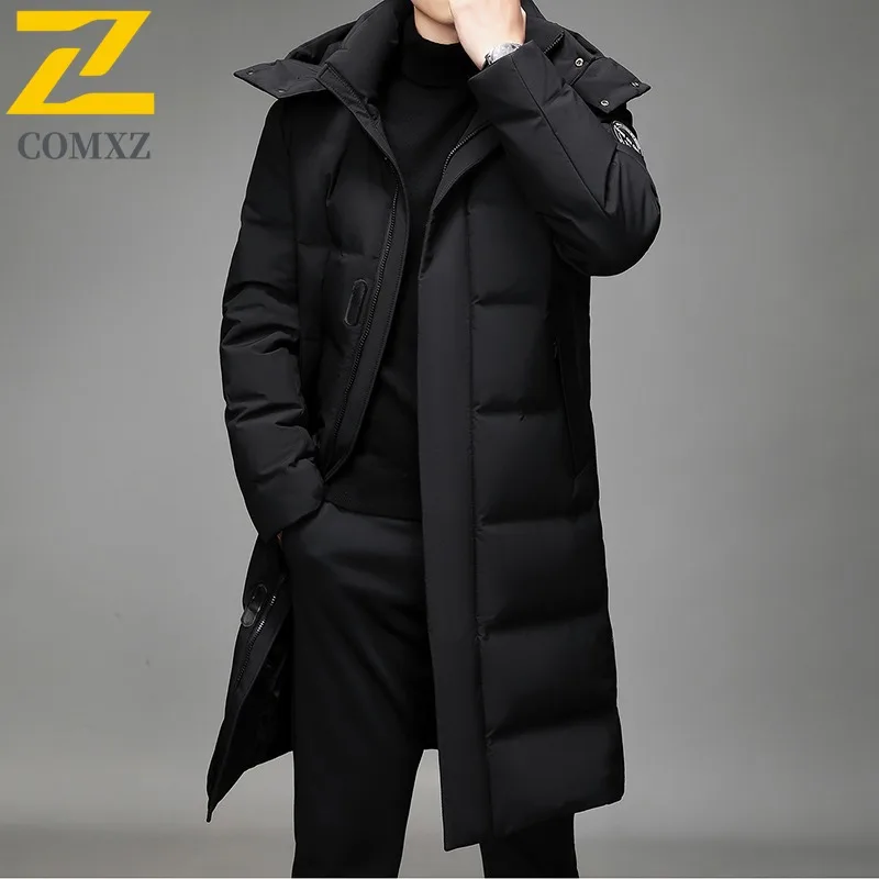 Maxbarley 2025 سترة شتوية دافئة للرجال موضة كورية طويلة معطف منتفخ سميك وخفيف الوزن عالي الجودة سترة تزلج دافئة بقلنسوة #3